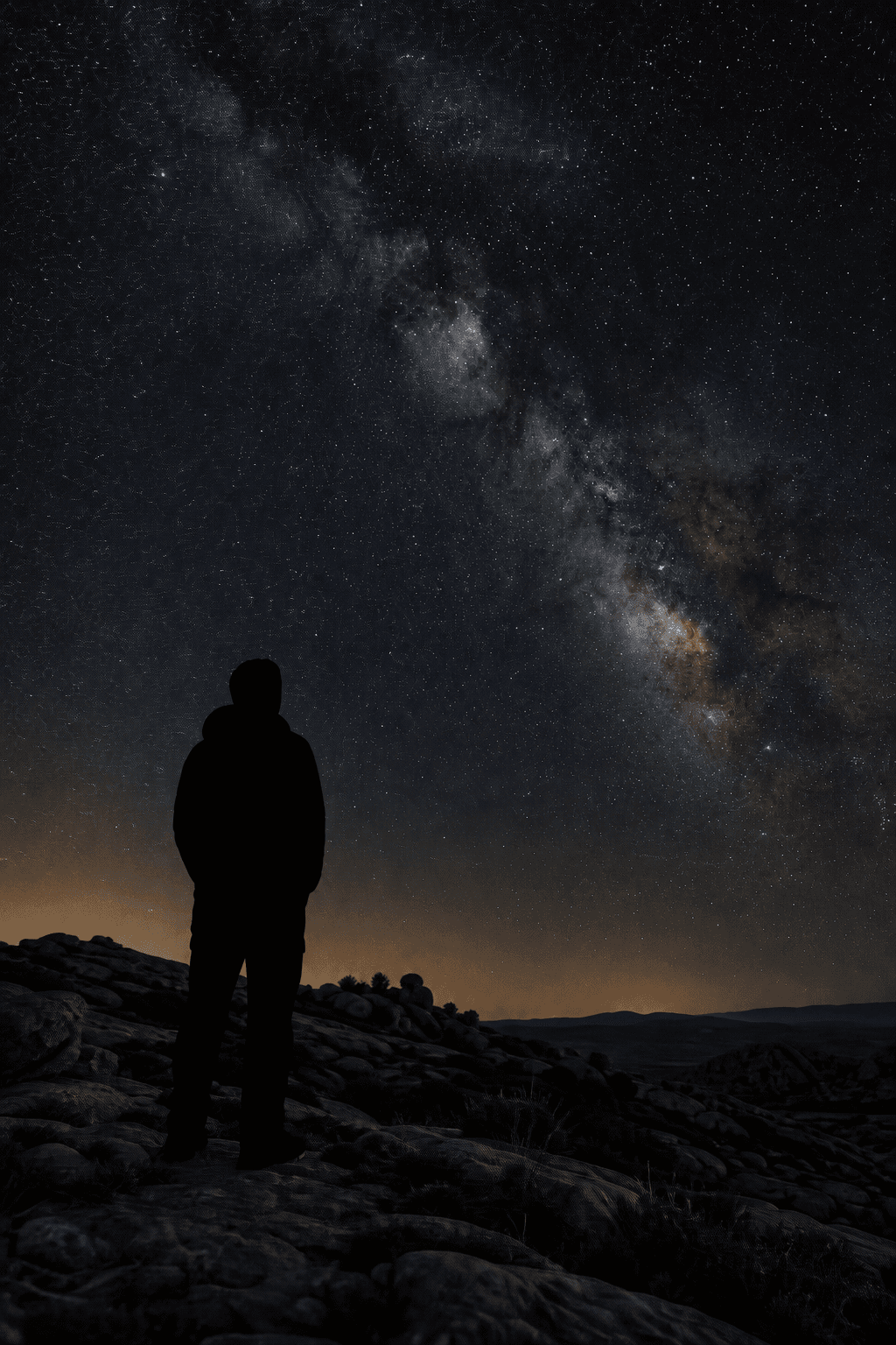 Silhouette di un uomo che osserva il cielo stellato